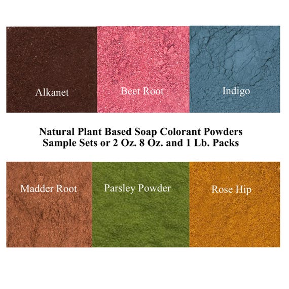 Natural Soap Colors, Sample Set Soap Colorants Supplies, Vegetable Powders Alkanet Beet Root Indigo Madder Rose Hip Parsley