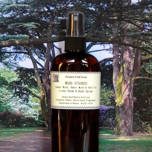 WOOD STOCKED Cedar Wood Home Fragrance Spray with Amber Musk & Vanilla - Linen Room Spray