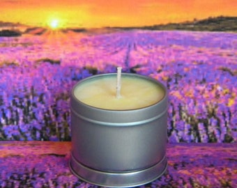 LAVENDER HAZE Lemon Lavender Scented Soy Wax Candle Tin, Hand Poured Natural Eco- Friendly Wax, Odor Killing Deodorizing Candles