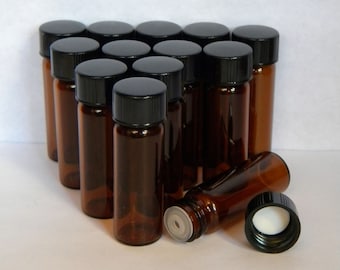 Empty 1 Dram (1/8 oz) Amber Glass Bottles, Small Sample Vials Travel Size Bottles With Orifice Reducing Caps