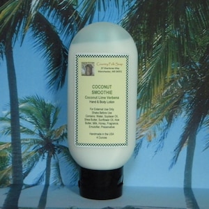 COCONUT SMOOTHIE Coconut Lime Verbena Scented Hand and Body Lotion Handmade With Moisturizing Goat Milk Honey Shea and Aloe Butters