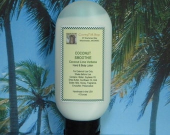 COCONUT SMOOTHIE Coconut Lime Verbena Scented Hand and Body Lotion Handmade With Moisturizing Goat Milk Honey Shea and Aloe Butters