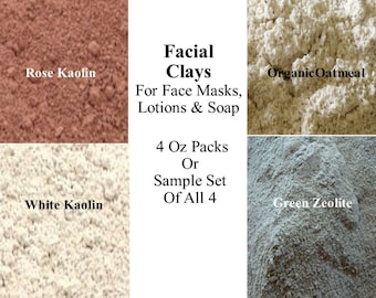 Facial Clay, Cosmetic Clay Sample Set, Rose & White Kaolin Clay, French Green Clay,  Green Zeolite Clay
