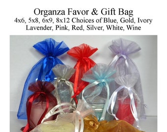 Favor Bags 4x6, 5x8, 6x9, 8x12 Gift Bags, Organza Bags, Wedding Favor Bags, Baby Shower, White, Ivory, Pink, Blue, Lavender, Red, Silver