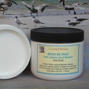 Beach Body Butter, BEACH BE CRAZY Natural Body Butter, Homemade Body Butter, Hypoallergenic Body Butter, Dry Skin Body Butter Moisturizer