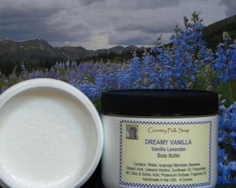 DREAMY VANILLA Vanilla Lavender Scented Moisturizing Body Butter Cream For Dry Skin Hypoallergenic Formula For Sensitive Skin