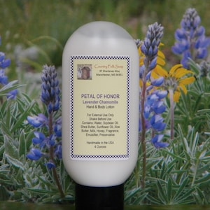 PETAL of HONOR Lavender Chamomile Lotion, Handmade Lavender Lotion, Dry Skin Moisturizer, Moisturizing Lotion,