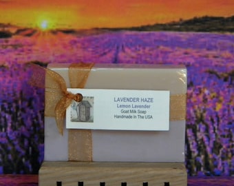LAVENDER HAZE Lemon Lavender Soap For Women, Handmade Moisturizing Goat Milk Soap, Natural Soap Bar, Lavender Lemon Soap