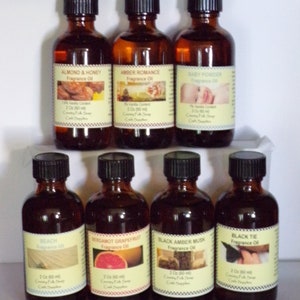 2 oz Fragrance Oils for Candles, Soap, Lotions,  Reed Diffusers & more. Almond & Honey, Amber Romance, Baby Powder, Beach, Bergamot & Grapefruit, Black Amber Musk, Black Tie