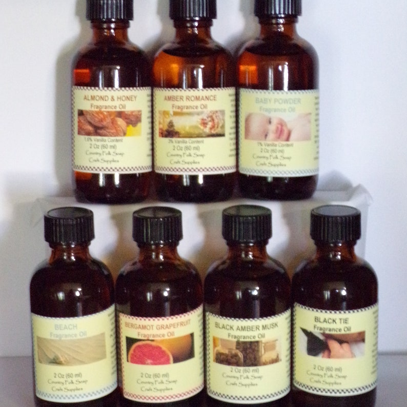 2 oz Fragrance Oils for Candles, Soap, Lotions,  Reed Diffusers & more. Almond & Honey, Amber Romance, Baby Powder, Beach, Bergamot & Grapefruit, Black Amber Musk, Black Tie