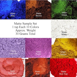 Mica Powder Natural Pigment For Cosmetics & Soap Sample Set or Oz,  Matte Blue Brown Green Lavender Pink Purple Red Yellow