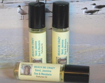 BEACH BE CRAZY Perfume Oil Sand, Jasmine, Sea & Mandarin, Beach Perfume Oil Roll On, Beach Cologne Oil Roll On, Natural Perfume Oil