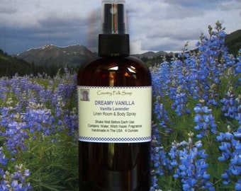 DREAMY VANILLA Vanilla Lavender Body Mist Spray, Aromatherapy Spray, Vanilla Lavender Home Fragrance Room & Linen Spray