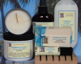 CARIBBEAN COCONUT Birthday Mothers Day Gift Set Handmade Body Butter Soap Lotion Candle Perfume Set For Women Daughter Friend Mother