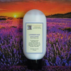 LAVENDER HAZE Lemon Lavender Hand and Body Lotion, Natural Dry Skin Moisturizing Lotion With Aloe n Shea Butters Goat Milk Honey and Beeswax