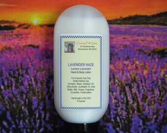 LAVENDER HAZE Lemon Lavender Hand and Body Lotion, Natural Dry Skin Moisturizing Lotion With Aloe n Shea Butters Goat Milk Honey and Beeswax