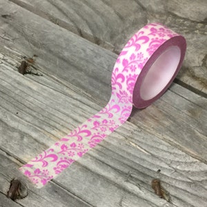 Washi Tape - 15mm - Fuscia Flourish and Floral Pattern - Deco Paper Tape No. 542