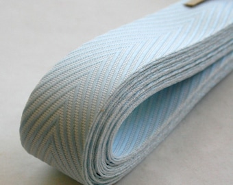 Chevron Twill Herringbone Ribbon - Baby Blue and White 3/4 Inch Width - Packaging and Gift Ribbon