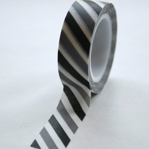 Washi Tape - 15mm - AirMail Black White Grey Diagonal Stripes - Deco Paper Tape No. 149