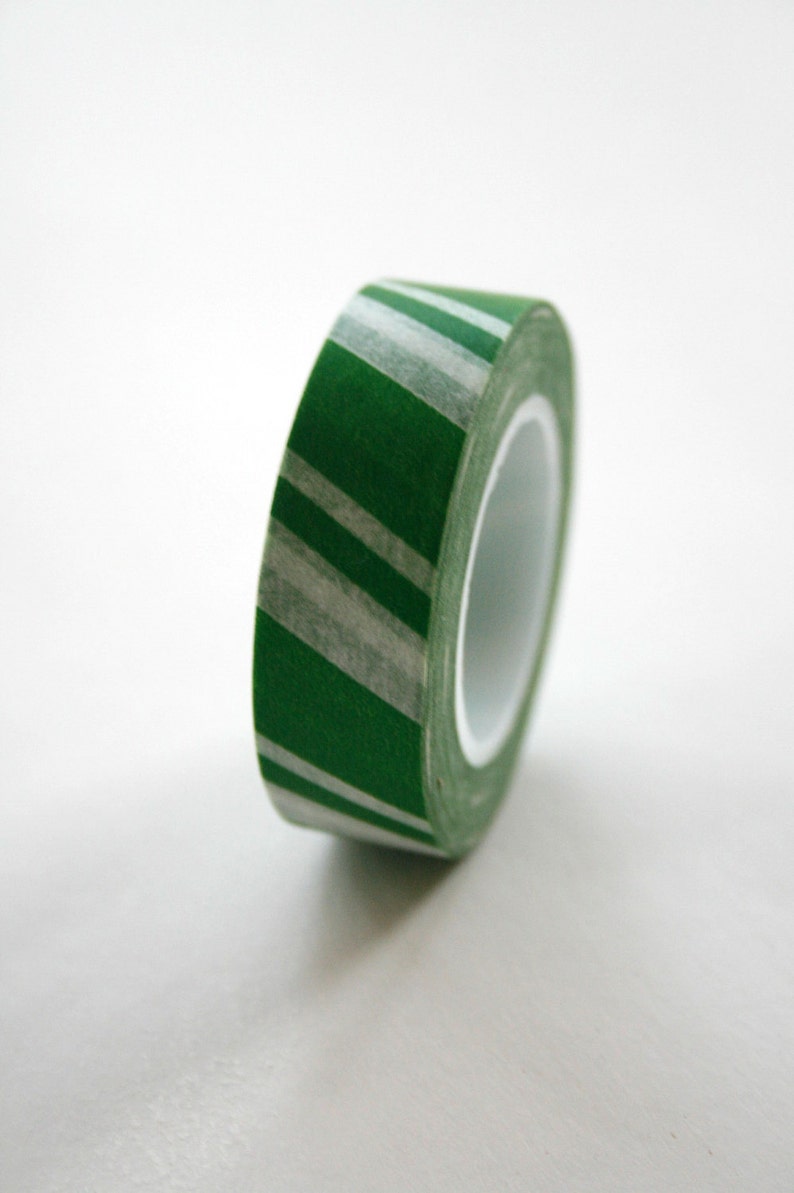 Washi Tape 15mm Green and White Candy Cane Stripe Deco Etsy