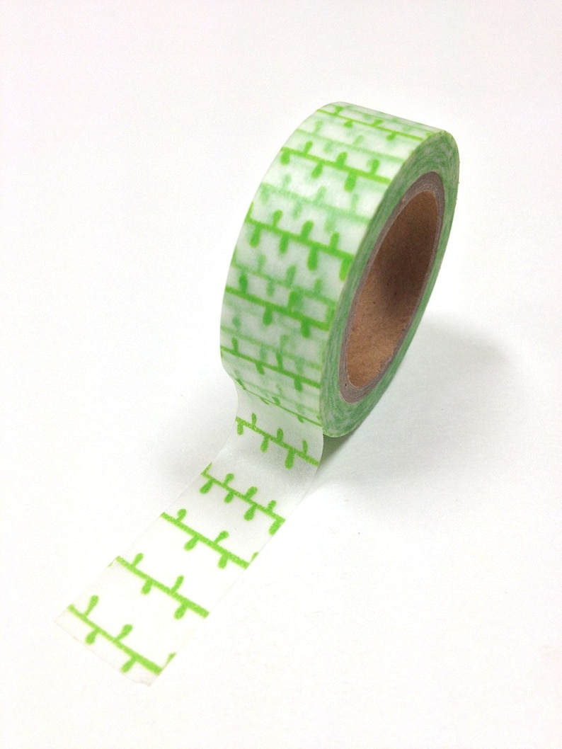 Washi Tape 15mm Tiny Green Leaves on White Deco Paper Tape No. 665 image 1