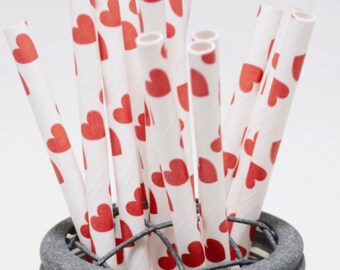 Red Hearts Paper Straws - Perfect for Parties - Favors--Free Editable DIY Tags PDF