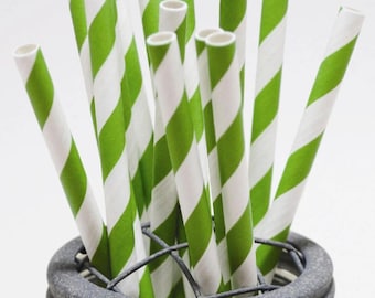 Grass Green Stripe Paper Straws - Perfect for Weddings - Parties - St Patrick's Day!