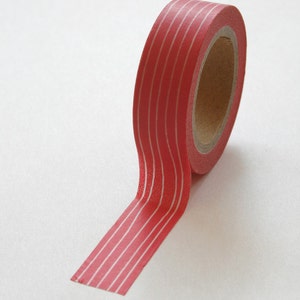 Washi Tape 15mm White Irregular Lines on Deep Pink Deco Paper Tape No. 247 image 1