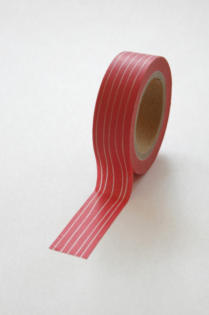 Washi Tape 15mm White Irregular Lines on Deep Pink Deco Paper Tape No. 247 image 1