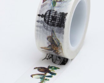 Washi Tape - 20mm - Birds and Cages on White - Deco Paper Tape No. 637