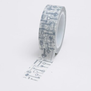 Washi Tape - 15mm - Grey Skeleton Keys - Deco Paper Tape No. 751
