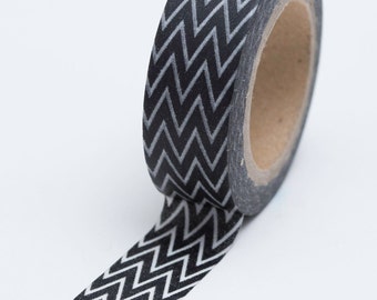 Washi Tape - 15mm - Black and White Small Chevron Pattern - Deco Paper Tape  No. 680