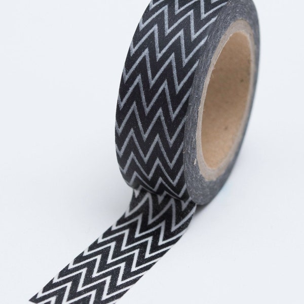 Washi Tape - 15mm - Black and White Small Chevron Pattern - Deco Paper Tape  No. 680