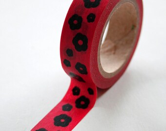 Washi Tape - 15mm - Black Blossoms on Pink - Deco Paper Tape No. 211