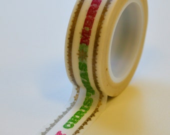 Washi Tape - 15mm MERRY CHRISTMAS with Gold Decorative Edge - Deco Paper Tape No. 1025