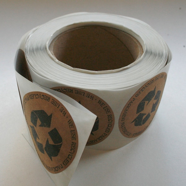 QTY 100 Recycled Packaging Sticker - Let Your Customers Know You Recycle - 2.5 Inch Round Stickers - Recycled Brown Kraft with Black Ink