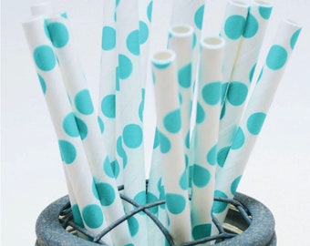 Deep Aqua Dot Paper Straws - Perfect for Parties or Weddings - Favors- Festive and Fun Addition