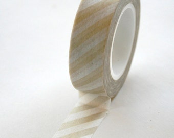 Washi Tape - 15mm - Gold on White Diagonal Stripes - Deco Paper Tape No. 155