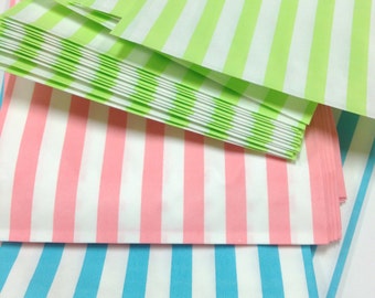 Free U.S. Shipping - Traditional Sweet Shop Candy Stripe Paper Bags - 5 x 7 Pastels Your Color Choice