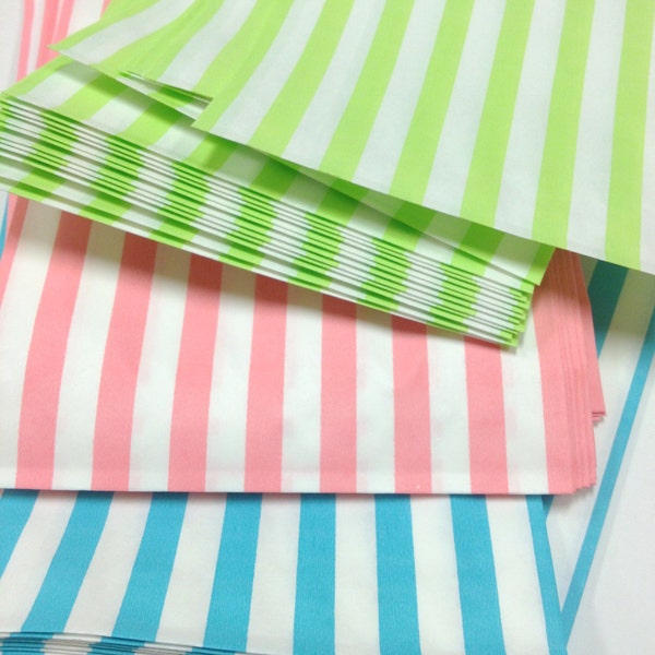 Free U.S. Shipping - Traditional Sweet Shop Candy Stripe Paper Bags - 5 x 7 Pastels Your Color Choice