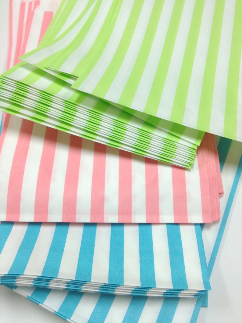 Free U.S. Shipping Traditional Sweet Shop Candy Stripe Paper Bags 5 x 7 Pastels Your Color Choice image 1