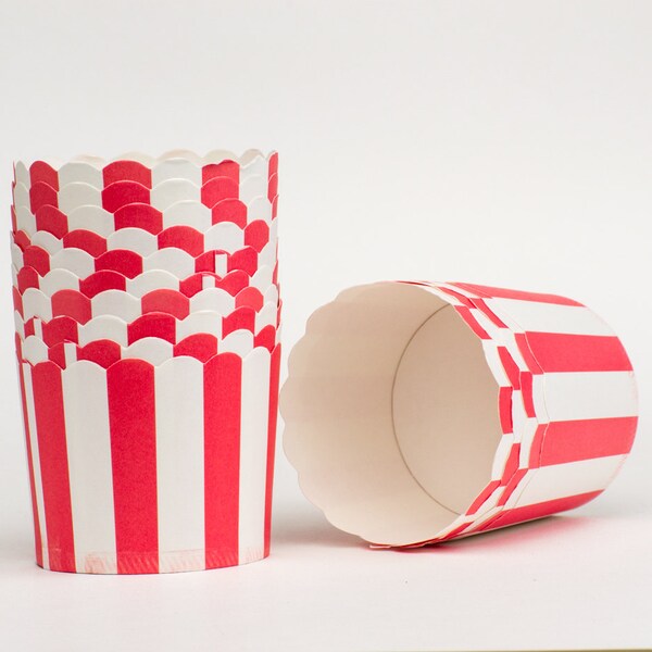 Red Stripe Nut or Portion Paper  Baking Cups with Scalloped Tops - set of 24