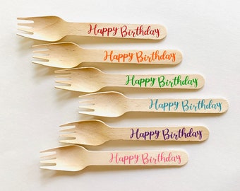 Printed Wooden Utensils Available in Three Sizes – Happy Birthday - Multi-Color Print