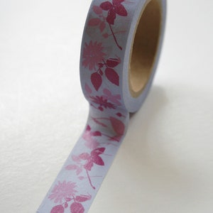 Washi Tape - 15mm - Lavender and Fuchsia Leaf Pattern - Deco Paper Tape No. 242