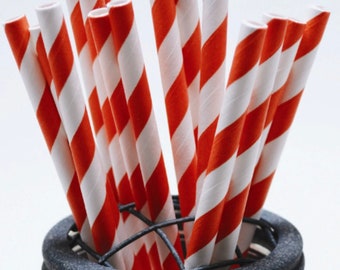 Tangerine Stripe Pattern Paper Straws - Perfect for Parties or Weddings - Favors--Free Editable DIY Tags PDF