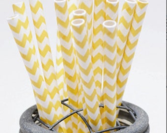 Yellow Chevron Pattern Paper Straws - Perfect for Parties or Weddings - Favors--Free Editable DIY Tags PDF