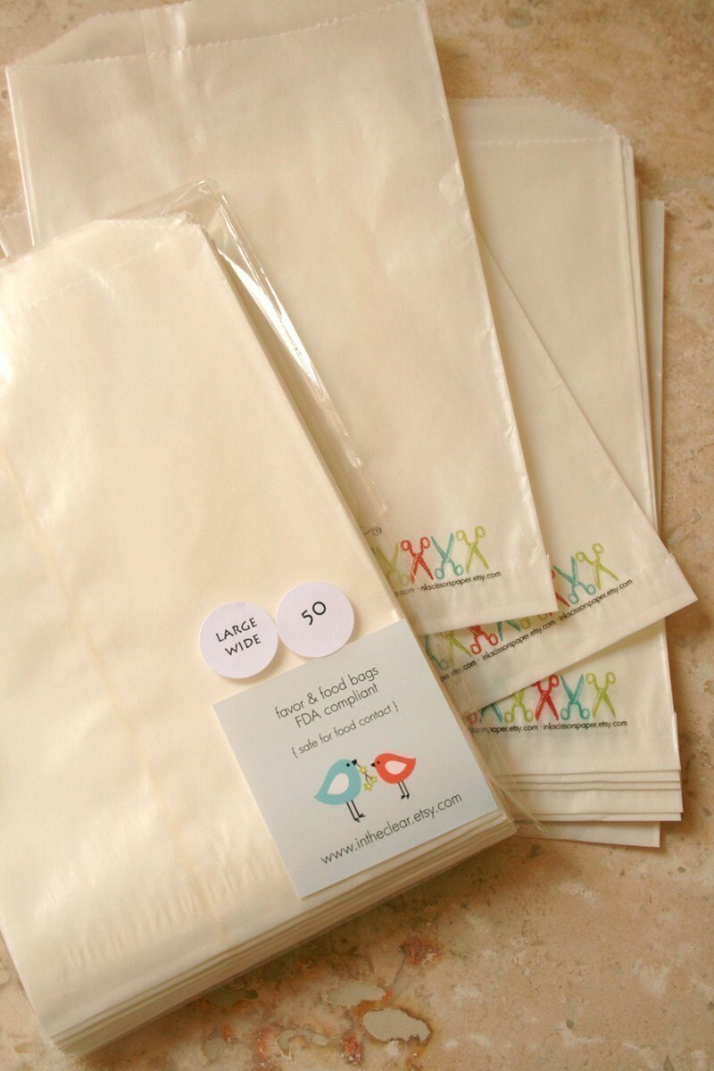 QTY 50 Large Wide Flat Glassine Bags - 4.5 inch x 6.75 inch - Favors,…