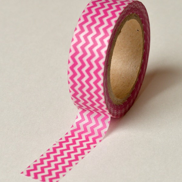 Washi Tape - 15mm - Hot Pink and White Small Chevron Pattern - Deco Paper Tape  No. 779