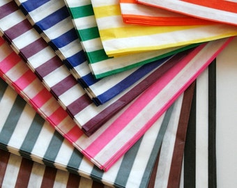 Free U.S. Shipping - Traditional Sweet Shop Candy Stripe Paper Bags - Weddings Parties Gifting - 7 x 9 Size - Choose Your Color