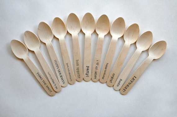 Quantity 25 Personalized Wooden Utensils Monogram with Heart or Ampersand Design